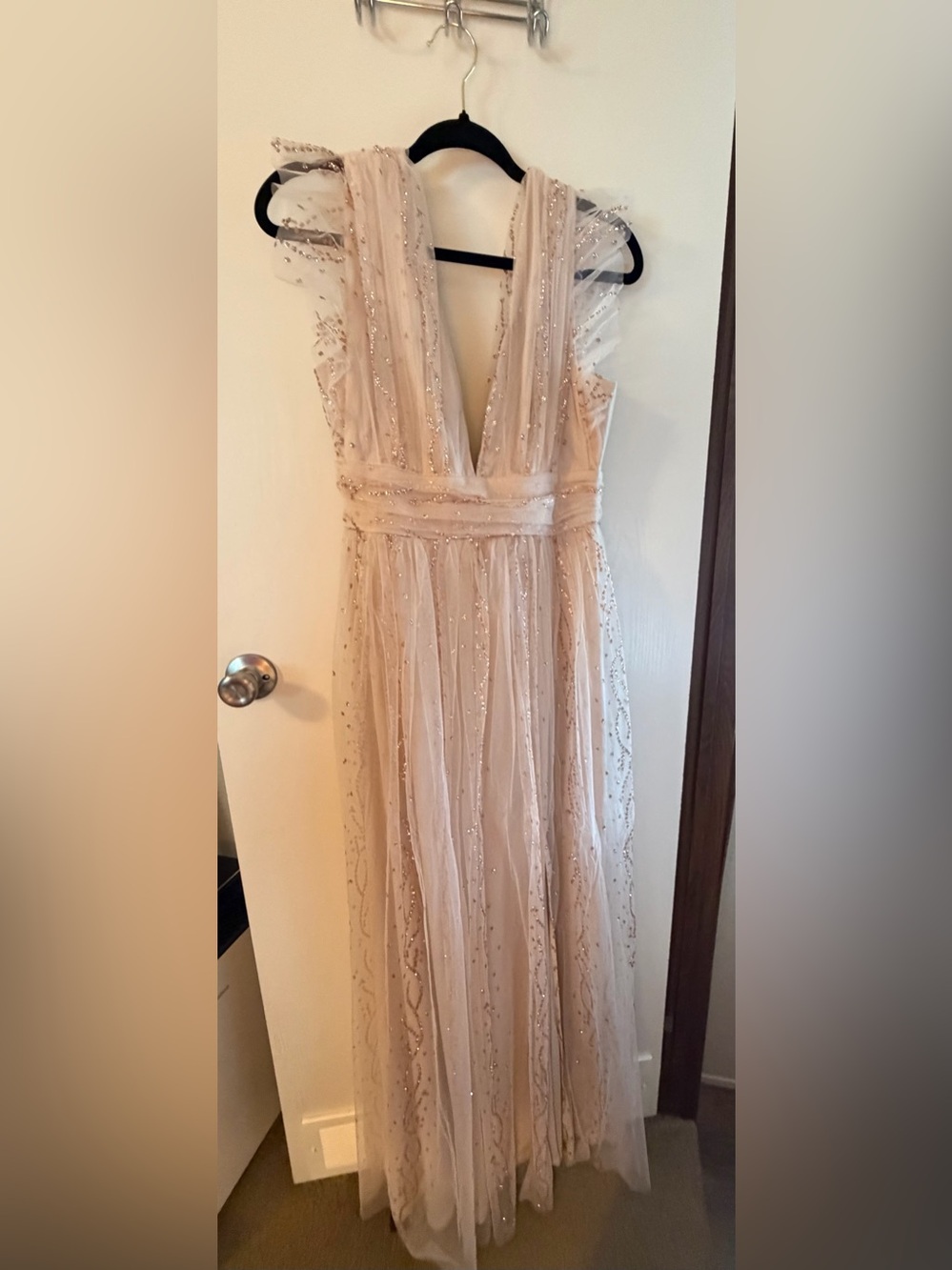 Baltic Born Annika Sequin Mesh Maxi Dress Blush Nude Size Large